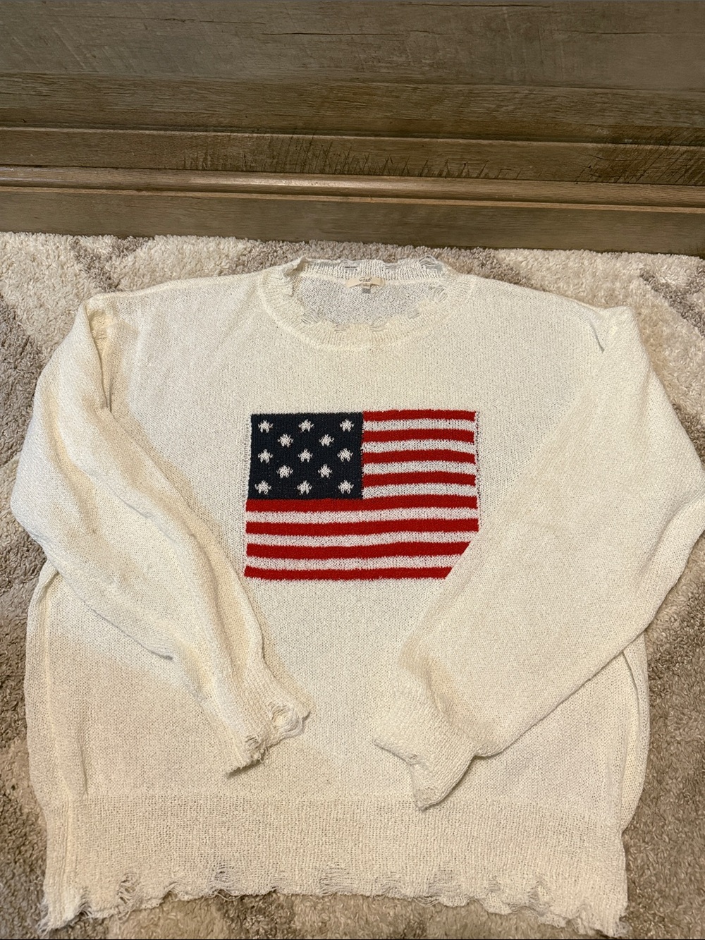 easel Cream Crewneck Sweater with American Flag Knit